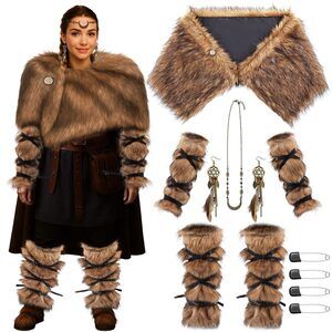 8288 12 Pcs Halloween Viking Warrior Costume Set For - Faux Fur